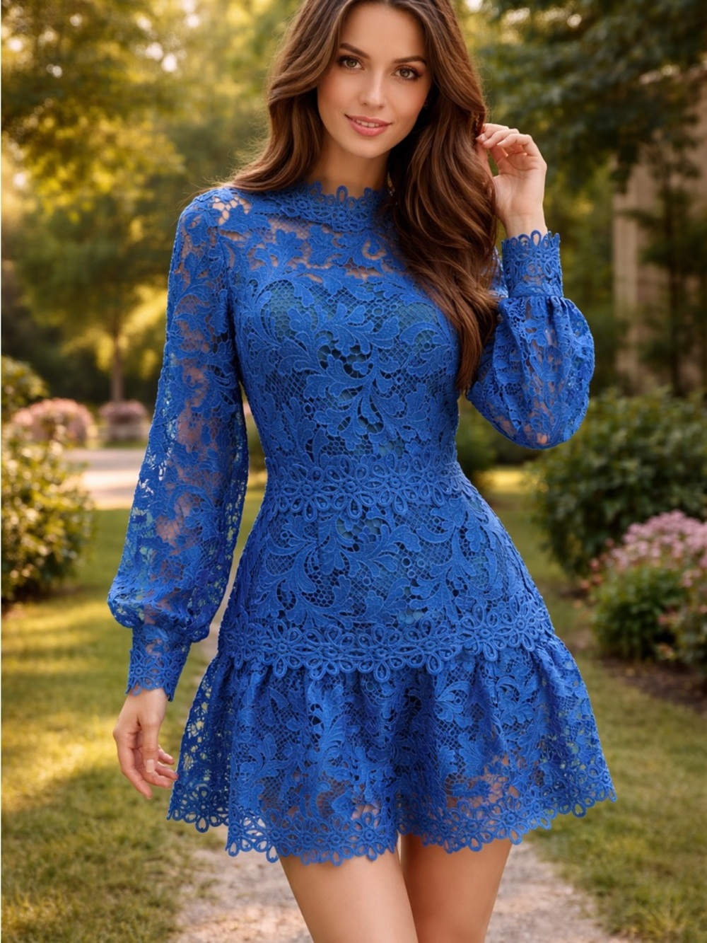 Haute Hippie Royal Blue Lace Mini Dress